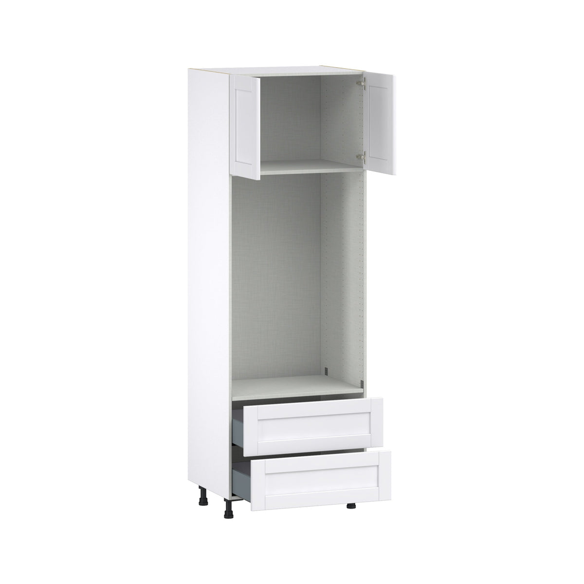Hugo&Borg Rosemont 30-in W x 89.5-in H x 24-in D Glacier White 2-Drawers Microwave Base Fully Assembled Cabinet (Flat Panel Shaker Style)