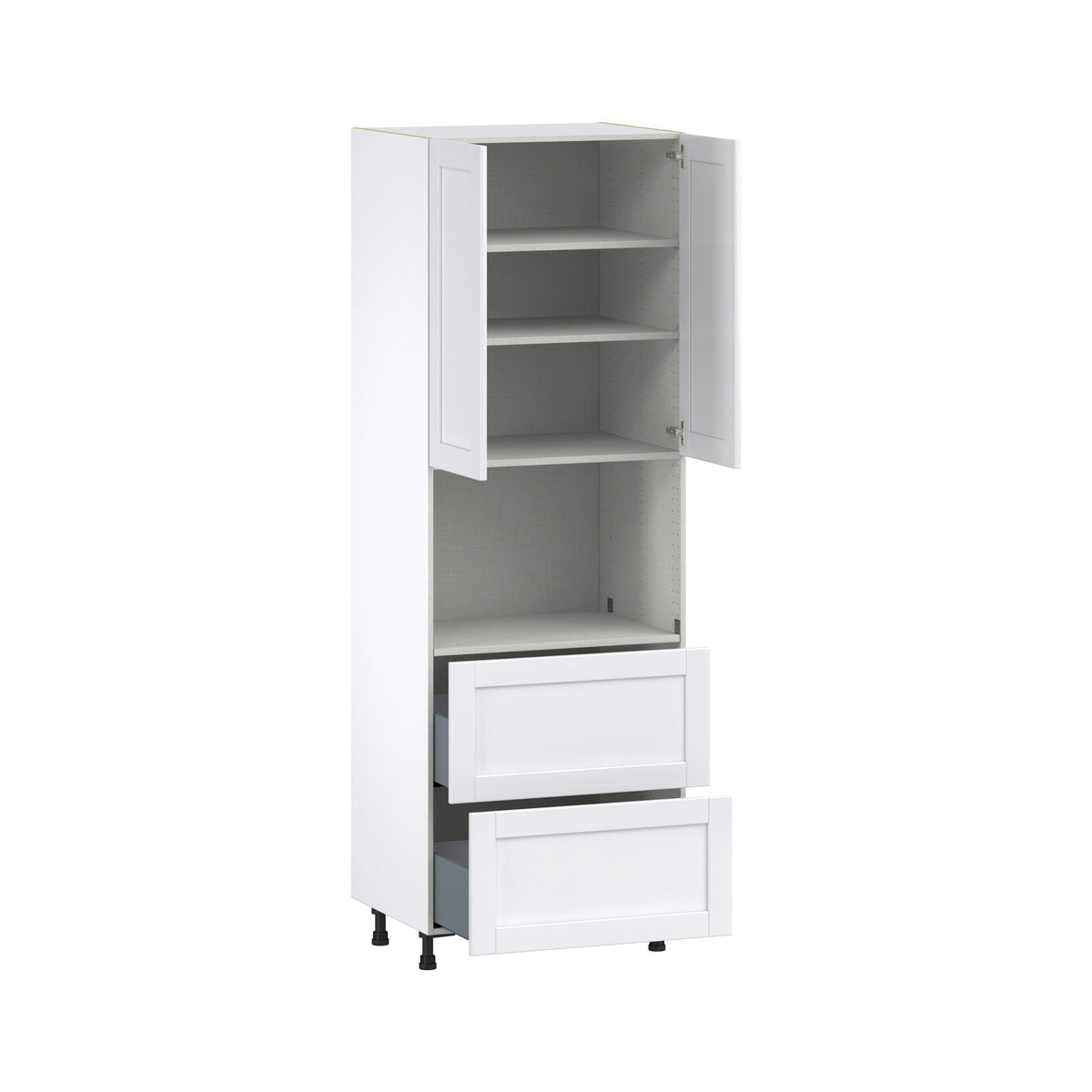 Hugo&Borg Rosemont 30-in W x 89.5-in H x 24-in D Glacier White 2-Drawers Pantry Fully Assembled Cabinet (Flat Panel Shaker Style)