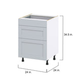 Hugo&Borg Charlesberg 24-in W x 34.5-in H x 25-in D Gray 3-Drawer Base Fully Assembled Cabinet