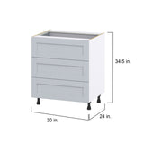Hugo&Borg Charlesberg 30-in W x 34.5-in H x 24-in D Gray 3-Drawer Base Fully Assembled Cabinet