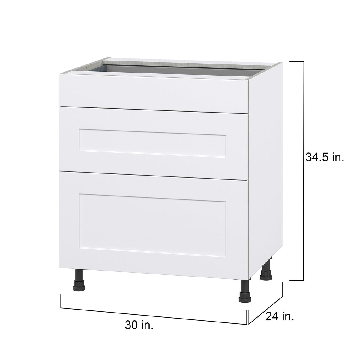 Hugo&Borg Jolie 30-in W x 34.5-in H x 24-in D Warm White 3-Drawer Base Fully Assembled Cabinet