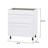 Hugo&Borg Jolie 30-in W x 34.5-in H x 24-in D Warm White 3-Drawer Base Fully Assembled Cabinet