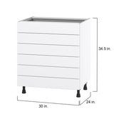 Hugo&Borg Jolie 30-in W x 34.5-in H x 24-in D Warm White 6-Drawer Base Fully Assembled Cabinet