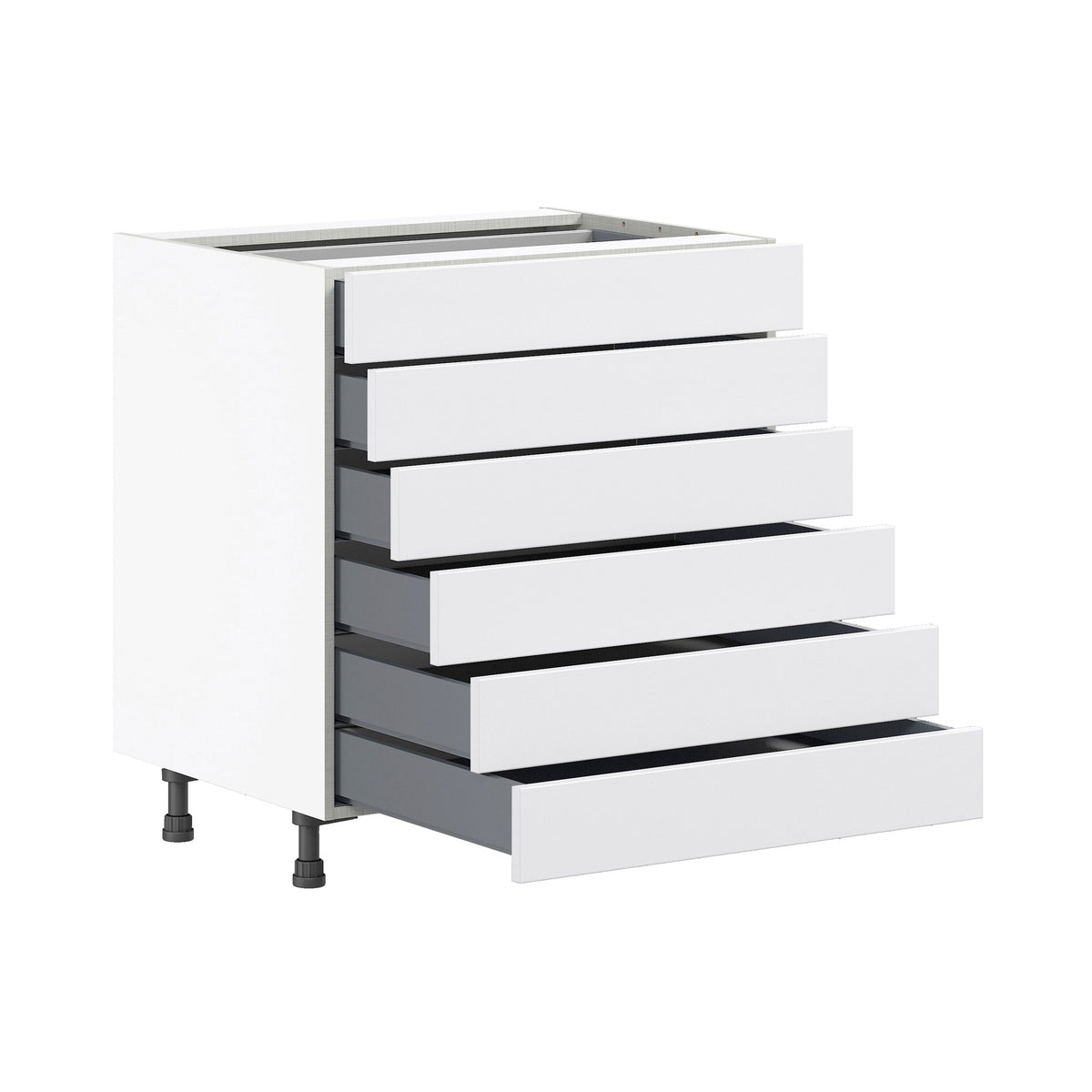 Hugo&Borg Jolie 30-in W x 34.5-in H x 24-in D Warm White 6-Drawer Base Fully Assembled Cabinet