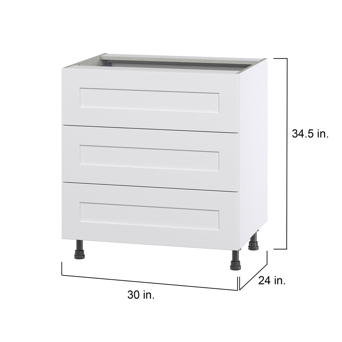 Hugo&Borg Jolie 30-in W x 34.5-in H x 24-in D Warm White 3-Drawer Base Fully Assembled Cabinet
