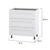 Hugo&Borg Jolie 30-in W x 34.5-in H x 24-in D Warm White 3-Drawer Base Fully Assembled Cabinet