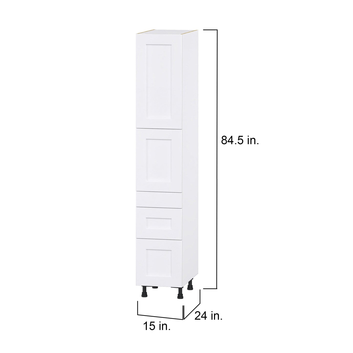 Hugo&Borg Jolie 15-in W x 84.5-in H x 24-in D Warm White 3-Drawers Pantry Fully Assembled Cabinet (Flat Panel Shaker Style)