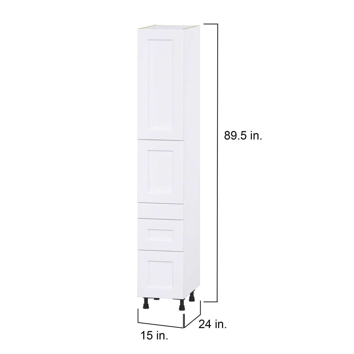 Hugo&Borg Jolie 15-in W x 89.5-in H x 24-in D Warm White 3-Drawers Pantry Fully Assembled Cabinet (Flat Panel Shaker Style)