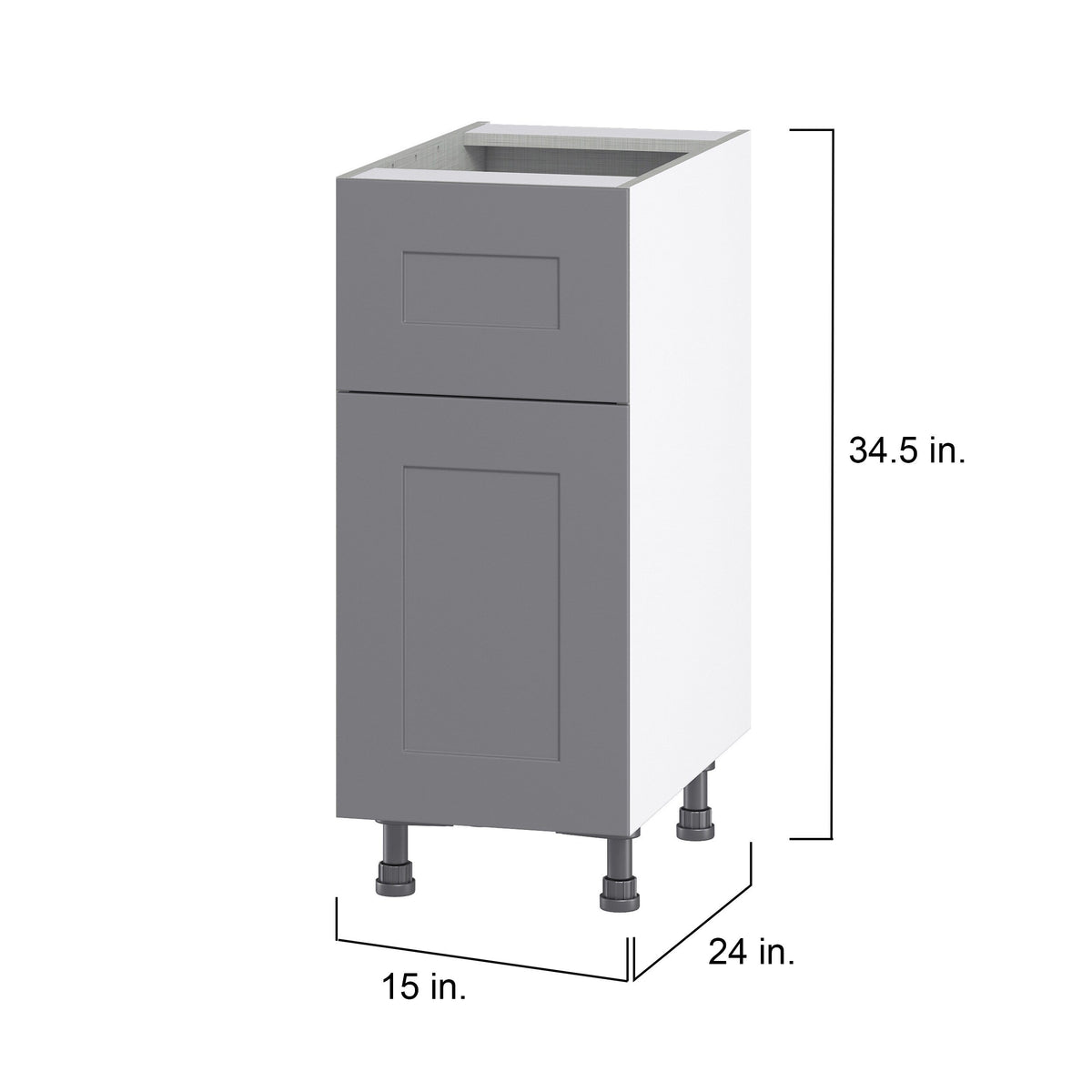 Hugo&Borg Beaumont 15-in W x 34.5-in H x 24-in D Slate Gray 1-Drawer Base Fully Assembled Cabinet (Flat Panel Shaker Style)