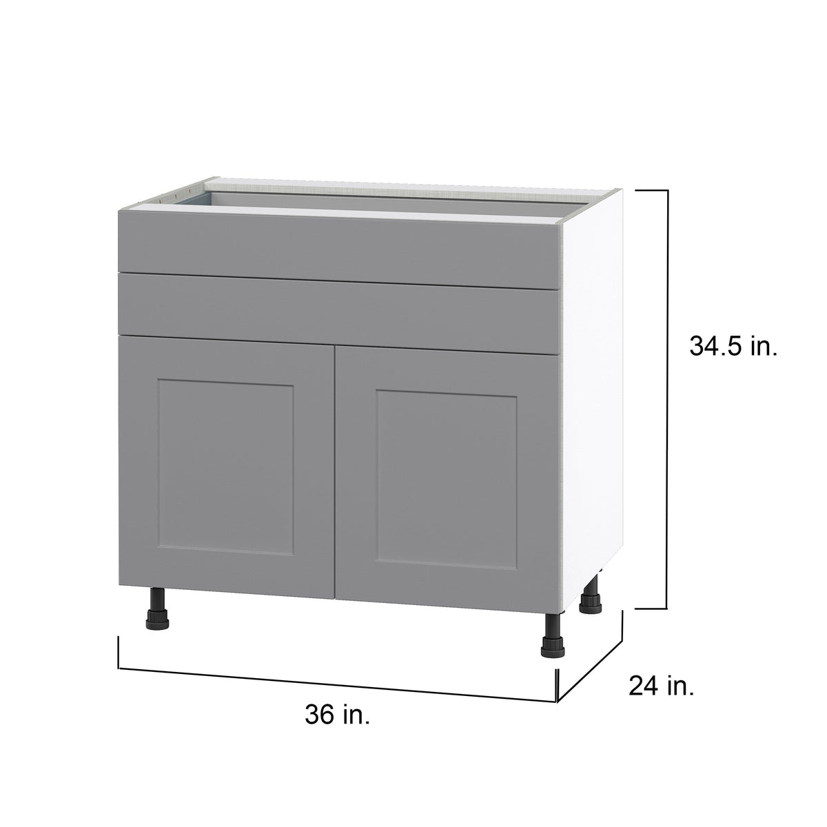 Hugo&Borg Beaumont 36-in W x 34.5-in H x 24-in D Slate Gray 2-Drawers Base Fully Assembled Cabinet (Flat Panel Shaker Style)