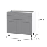 Hugo&Borg Beaumont 36-in W x 34.5-in H x 24-in D Slate Gray 2-Drawers Base Fully Assembled Cabinet (Flat Panel Shaker Style)