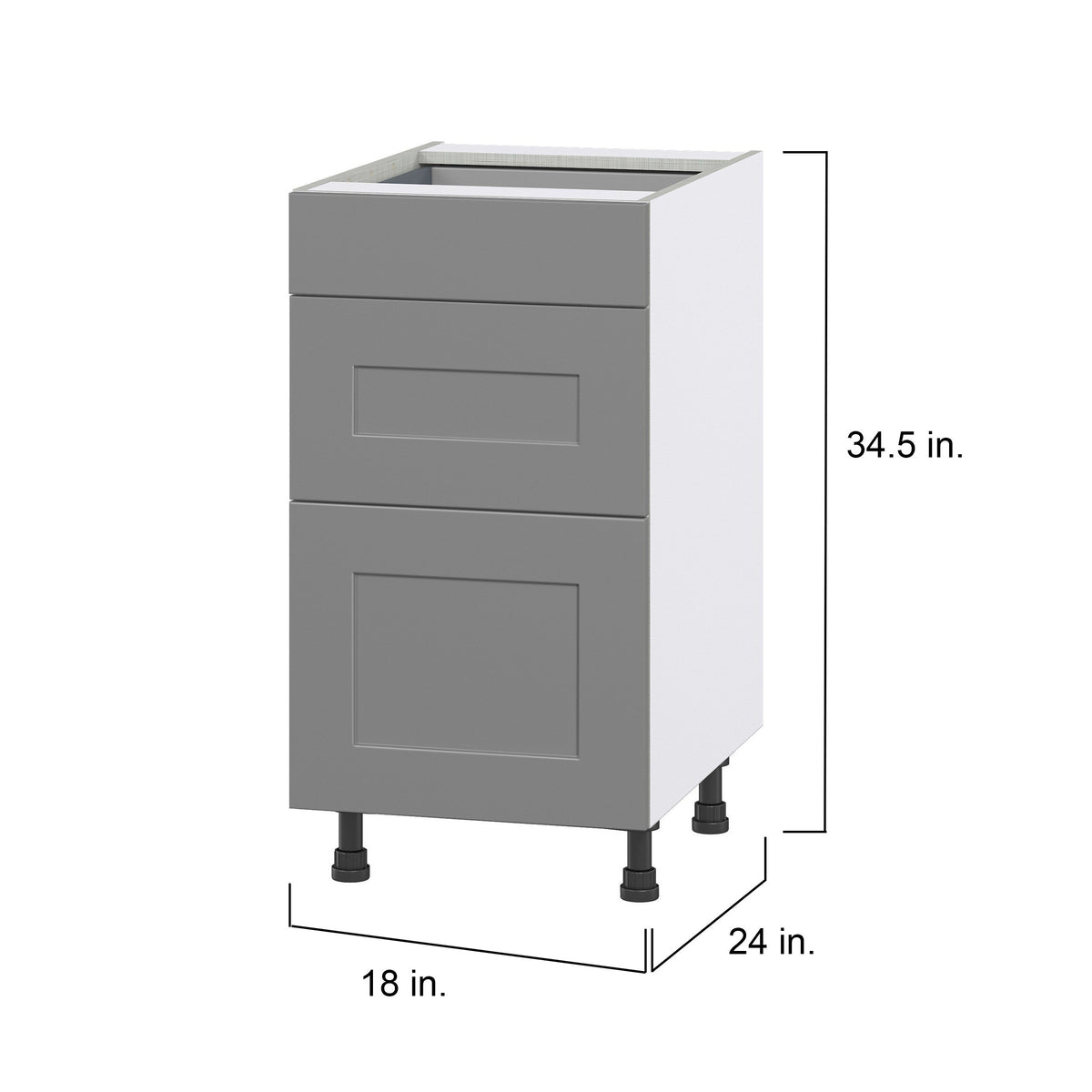 Hugo&Borg Beaumont 18-in W x 34.5-in H x 24-in D Slate Gray 3-Drawer Base Fully Assembled Cabinet