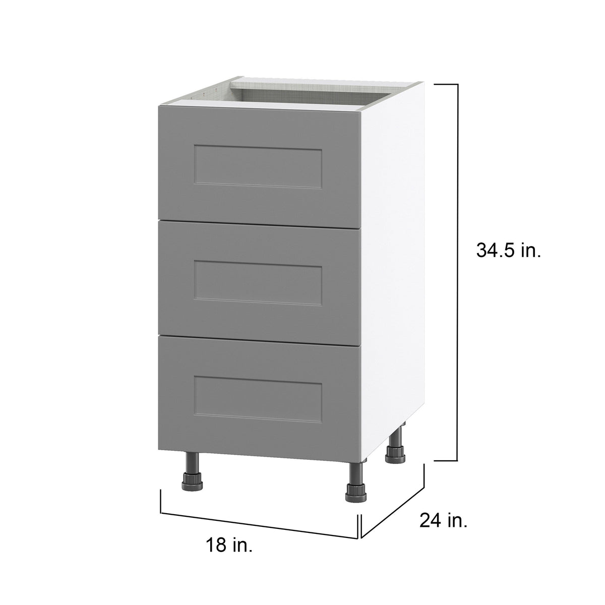 Hugo&Borg Beaumont 18-in W x 34.5-in H x 24-in D Slate Gray 3-Drawer Base Fully Assembled Cabinet