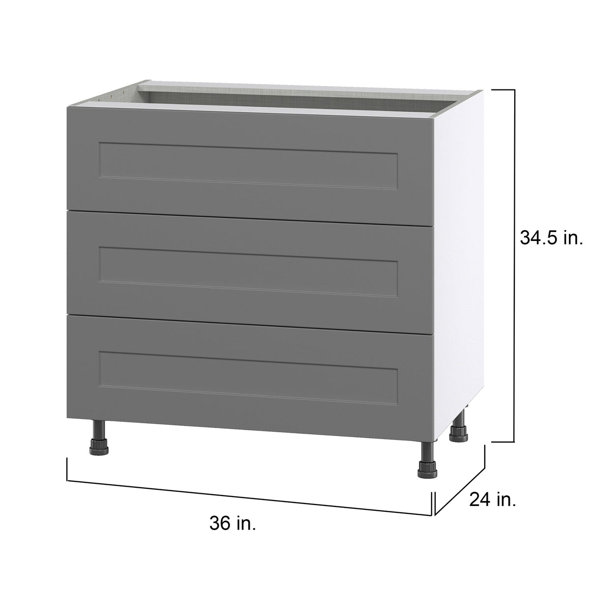 Hugo&Borg Beaumont 36-in W x 34.5-in H x 24-in D Slate Gray 3-Drawer Base Fully Assembled Cabinet