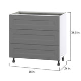 Hugo&Borg Beaumont 36-in W x 34.5-in H x 24-in D Slate Gray 3-Drawer Base Fully Assembled Cabinet