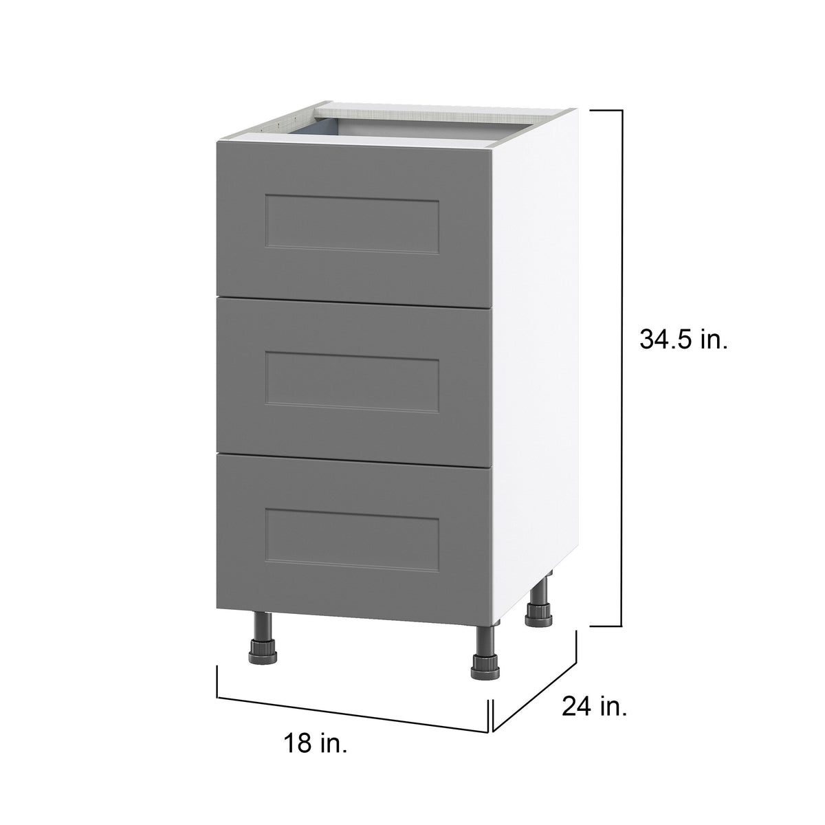 Hugo&Borg Beaumont 18-in W x 34.5-in H x 24-in D Slate Gray 3-Drawer Base Fully Assembled Cabinet