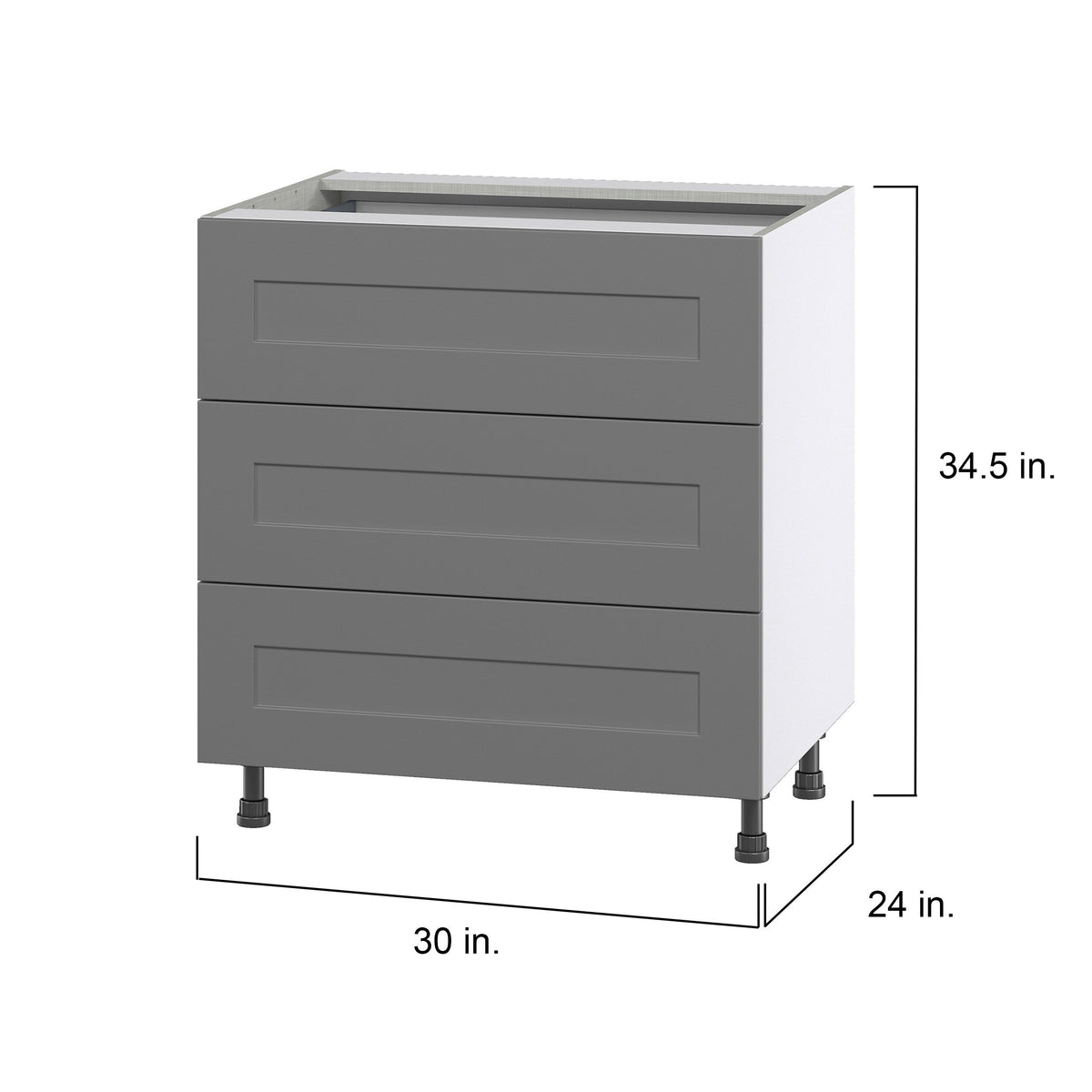 Hugo&Borg Beaumont 30-in W x 34.5-in H x 24-in D Slate Gray 3-Drawer Base Fully Assembled Cabinet
