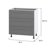 Hugo&Borg Beaumont 30-in W x 34.5-in H x 24-in D Slate Gray 3-Drawer Base Fully Assembled Cabinet
