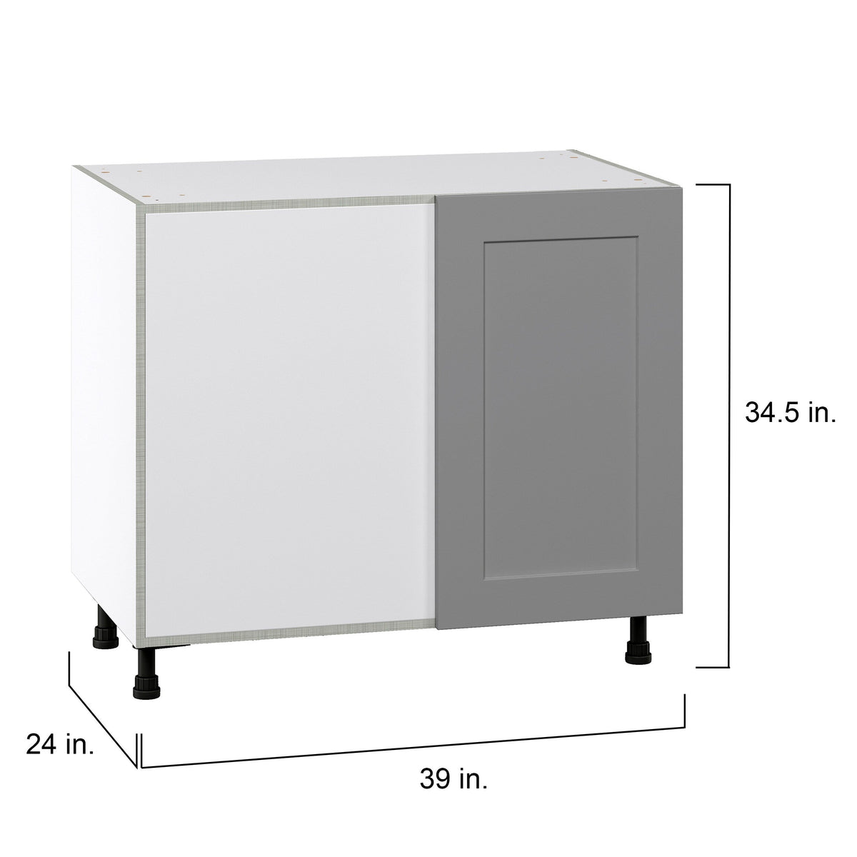 Hugo&Borg Beaumont 39-in W x 34.5-in H x 24-in D Slate Gray Blind Corner Base Fully Assembled Cabinet (Flat Panel Shaker Style)