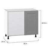Hugo&Borg Beaumont 39-in W x 34.5-in H x 24-in D Slate Gray Blind Corner Base Fully Assembled Cabinet (Flat Panel Shaker Style)