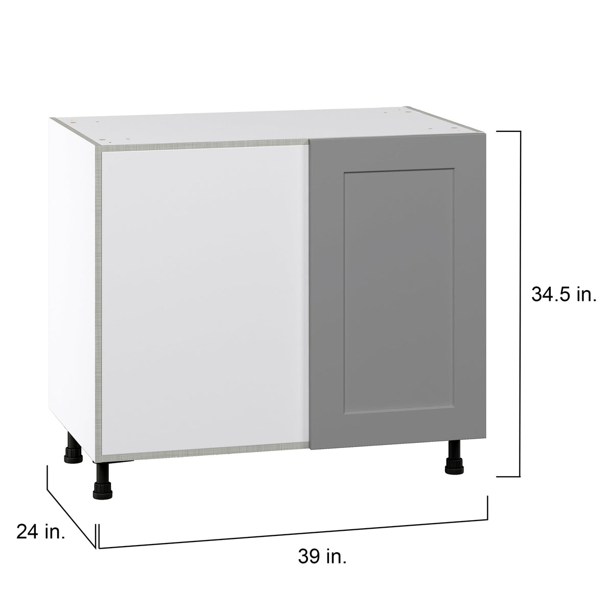 Hugo&Borg Beaumont 39-in W x 34.5-in H x 24-in D Slate Gray Blind Corner Base Fully Assembled Cabinet (Flat Panel Shaker Style)