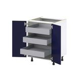 Hugo&Borg Lorette 24-in W x 34.5-in H x 24-in D Navy Blue 3-Drawers Base Fully Assembled Cabinet (Recessed Panel Shaker Style)
