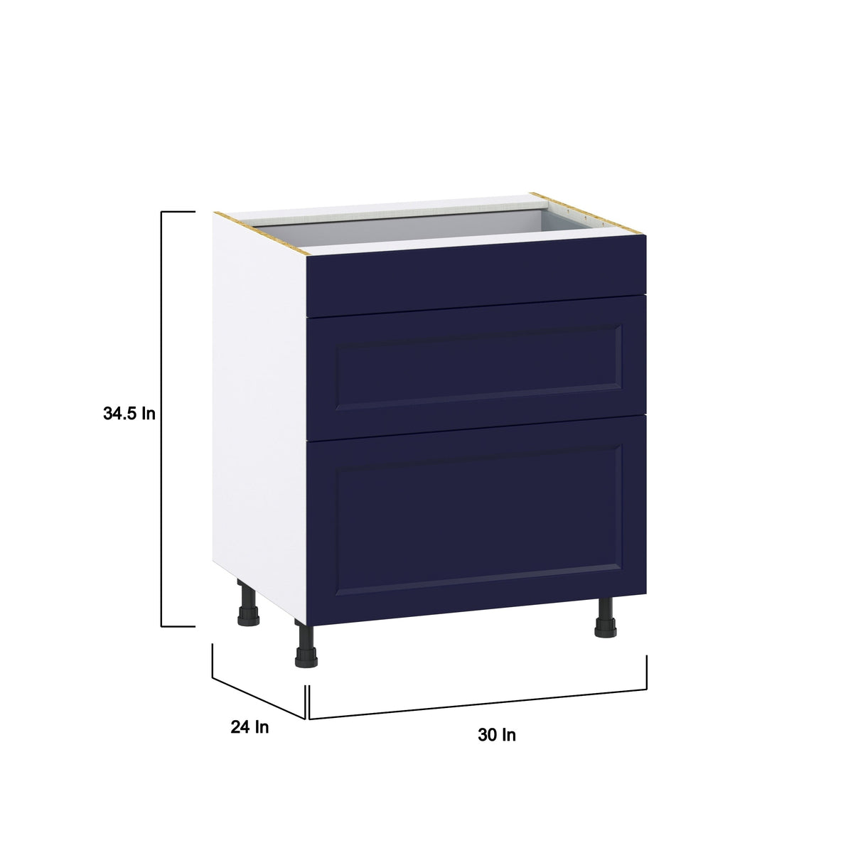 Hugo&Borg Lorette 30-in W x 34.5-in H x 25-in D Navy Blue 3-Drawer Base Fully Assembled Cabinet