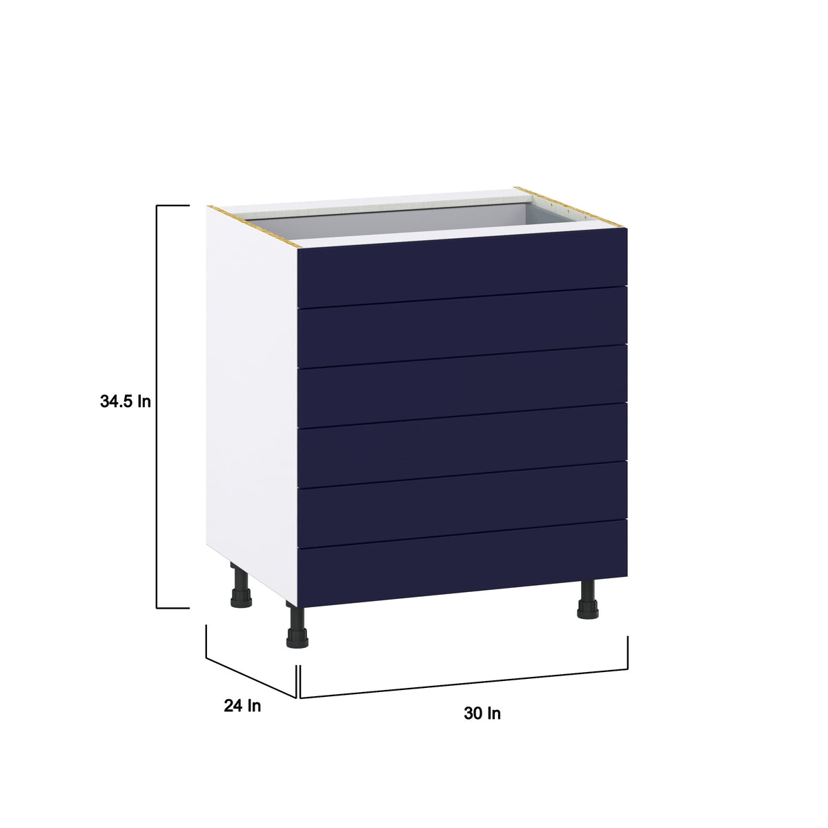 Hugo&Borg Lorette 30-in W x 34.5-in H x 24-in D Navy Blue 6-Drawer Base Fully Assembled Cabinet
