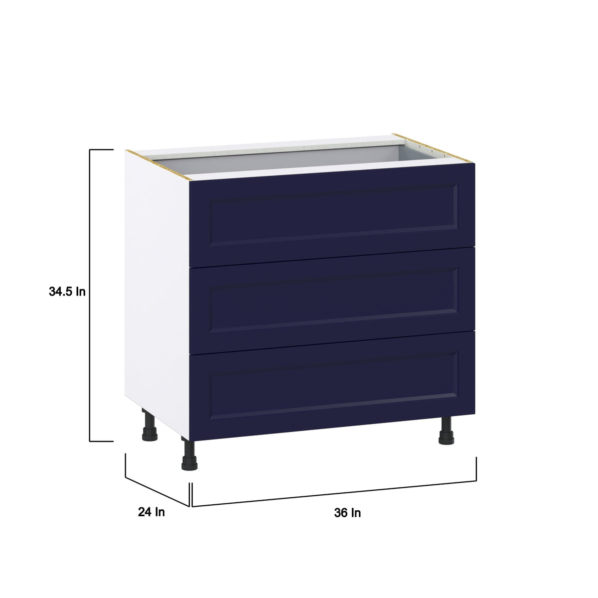 Hugo&Borg Lorette 36-in W x 34.5-in H x 25-in D Navy Blue 3-Drawer Base Fully Assembled Cabinet