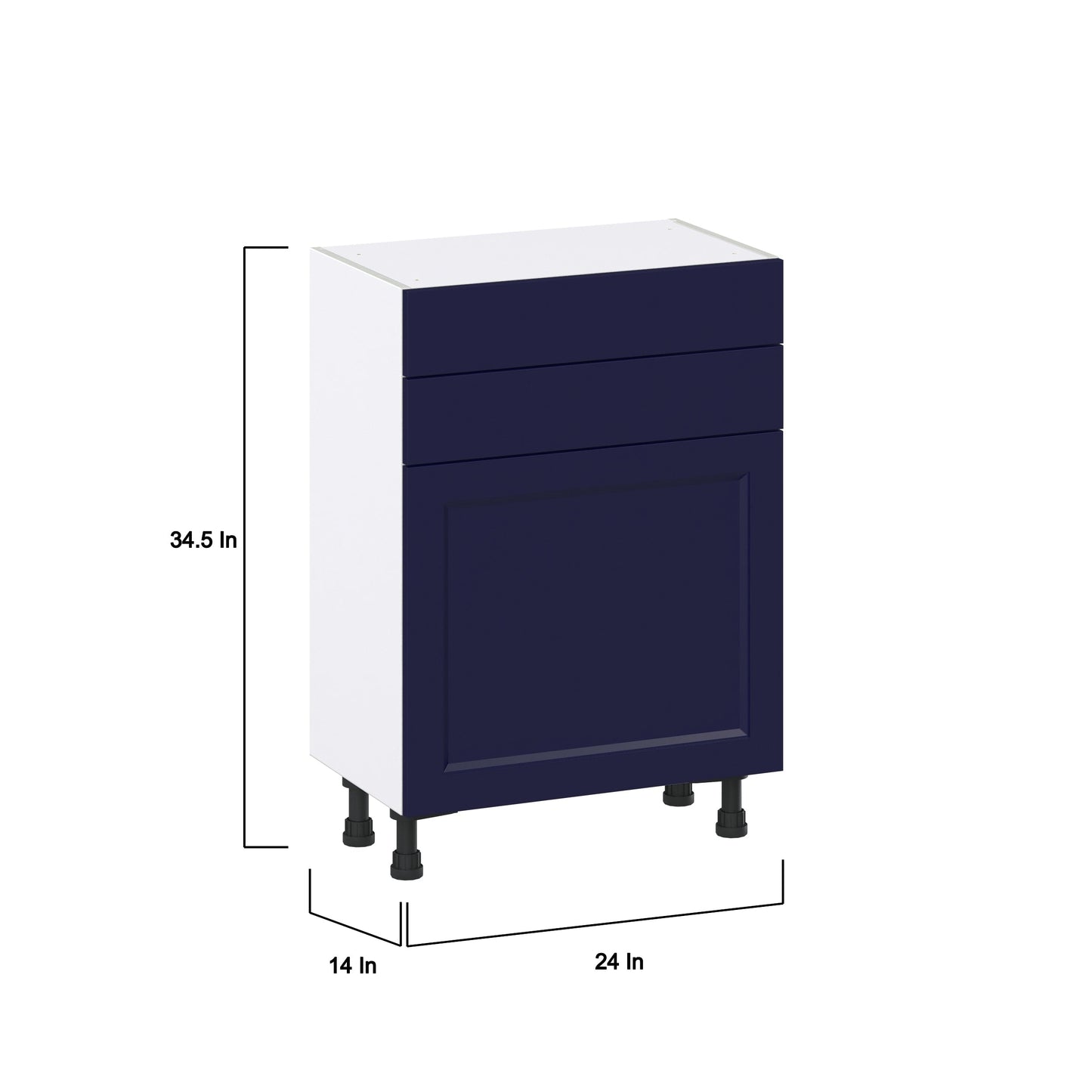 Hugo&Borg Lorette 24-in W x 34.5-in H x 14-in D Navy Blue 2-Drawers Base Fully Assembled Cabinet (Recessed Panel Shaker Style)