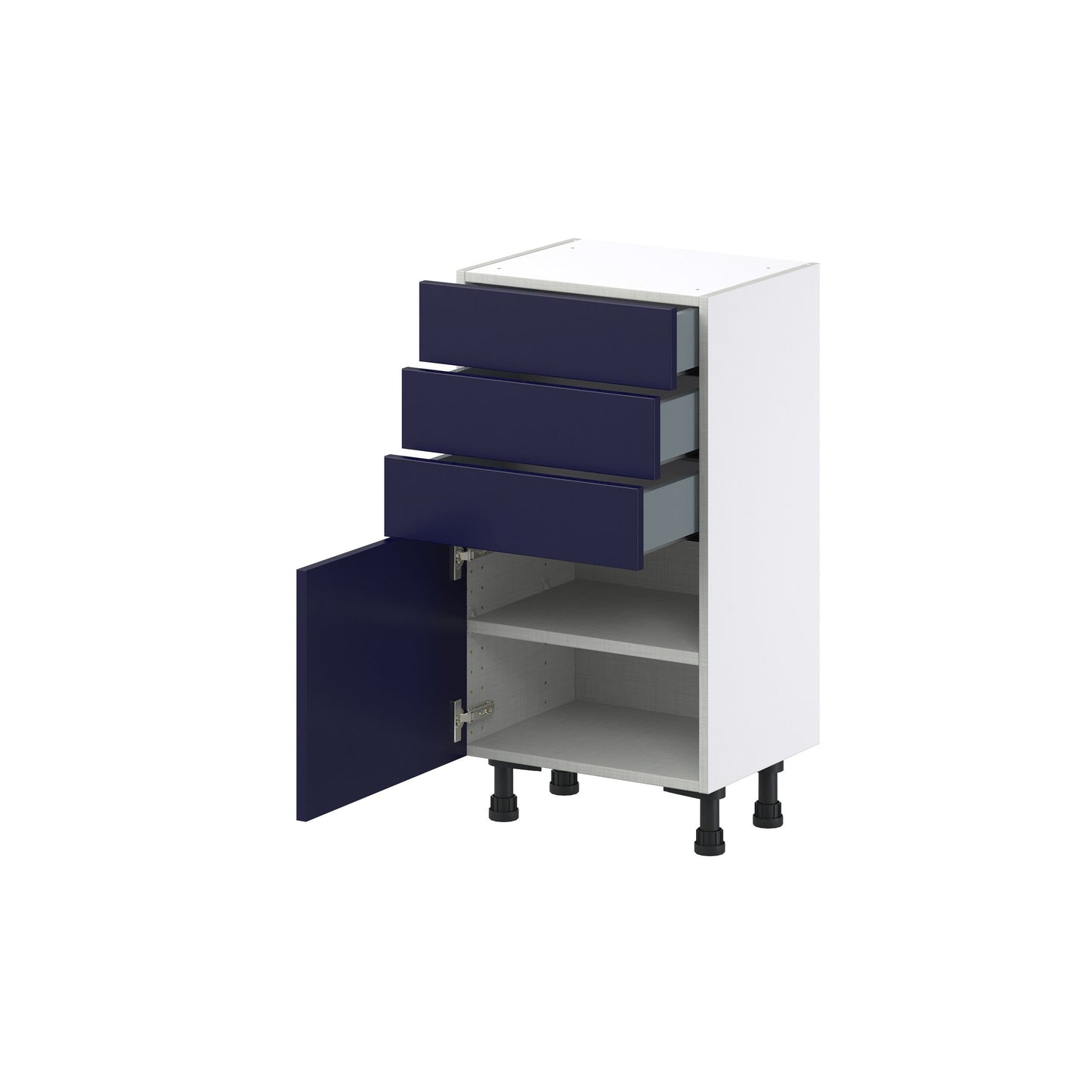 Hugo&Borg Lorette 18-in W x 34.5-in H x 14-in D Navy Blue 3-Drawers Base Fully Assembled Cabinet (Recessed Panel Shaker Style)