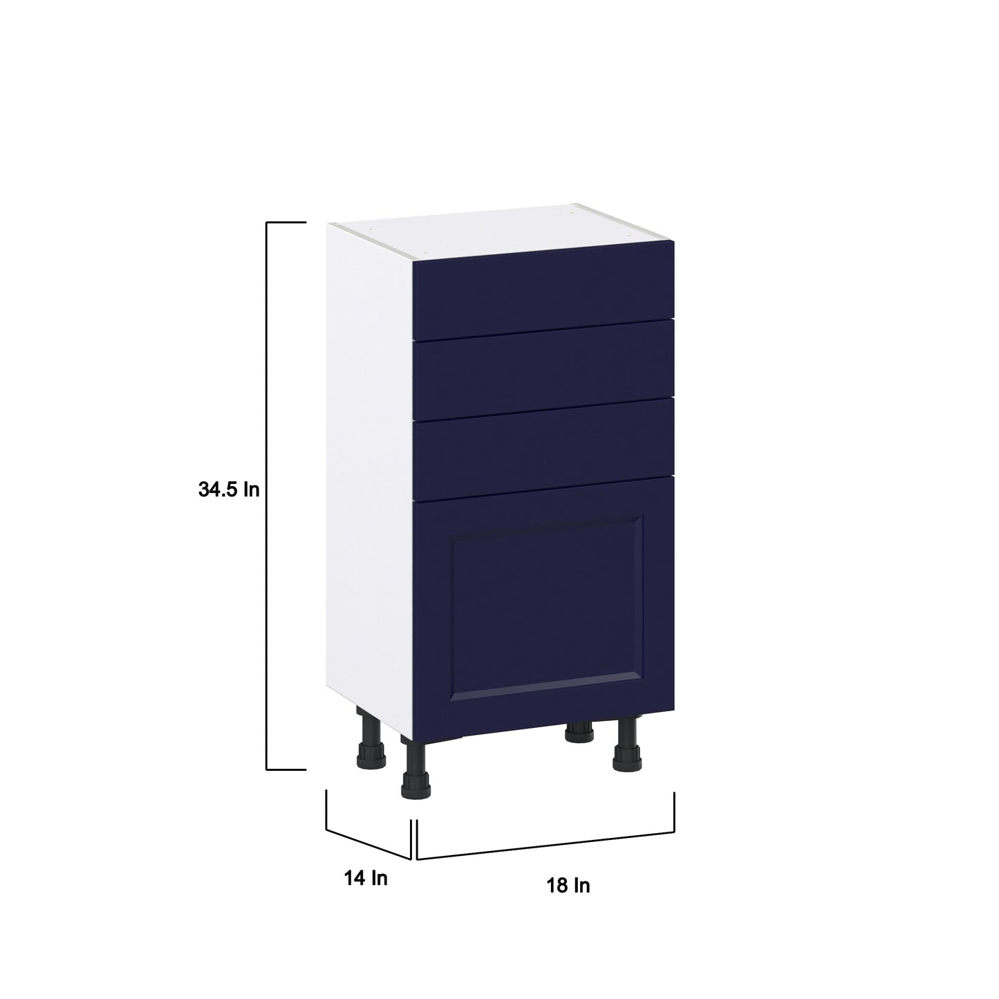 Hugo&Borg Lorette 18-in W x 34.5-in H x 14-in D Navy Blue 3-Drawers Base Fully Assembled Cabinet (Recessed Panel Shaker Style)