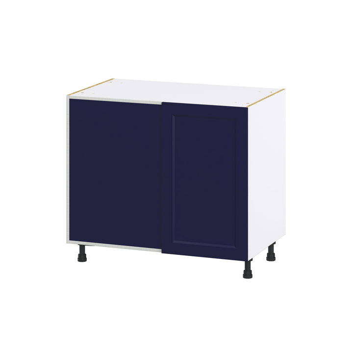 Hugo&Borg Lorette 39-in W x 34.5-in H x 24-in D Navy Blue Blind Corner Base Fully Assembled Cabinet (Recessed Panel Shaker Style)