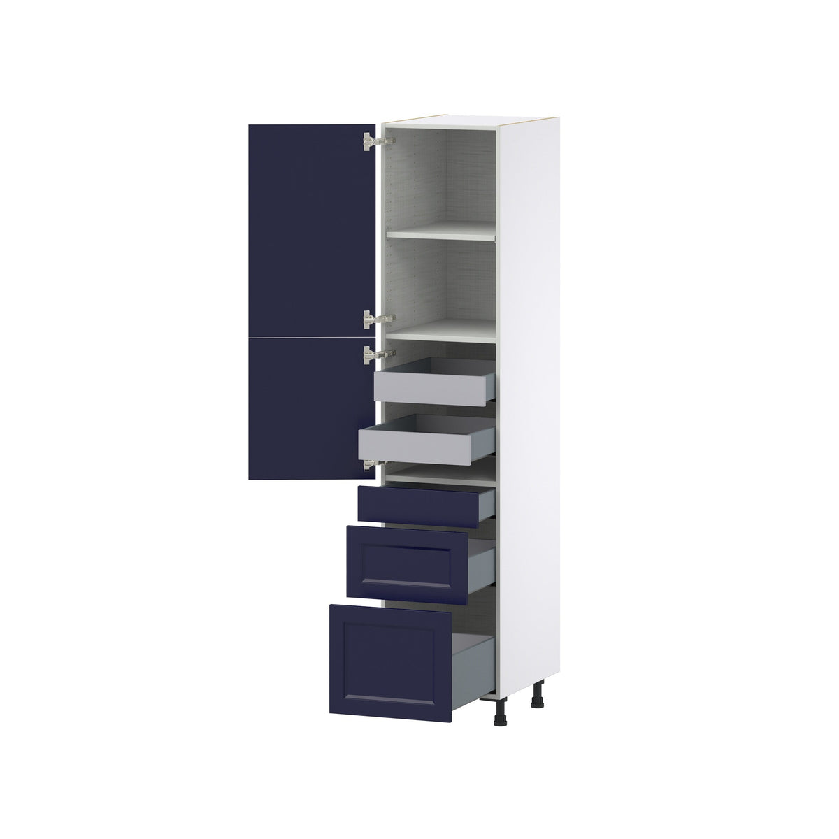 Hugo&Borg Lorette 18-in W x 84.5-in H x 24-in D Navy Blue 3-Drawers Pantry Fully Assembled Cabinet (Recessed Panel Shaker Style)