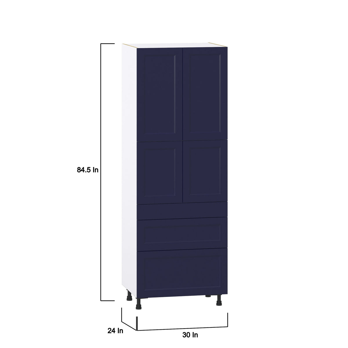 Hugo&Borg Lorette 30-in W x 84.5-in H x 24-in D Navy Blue 3-Drawers Pantry Fully Assembled Cabinet (Recessed Panel Shaker Style)