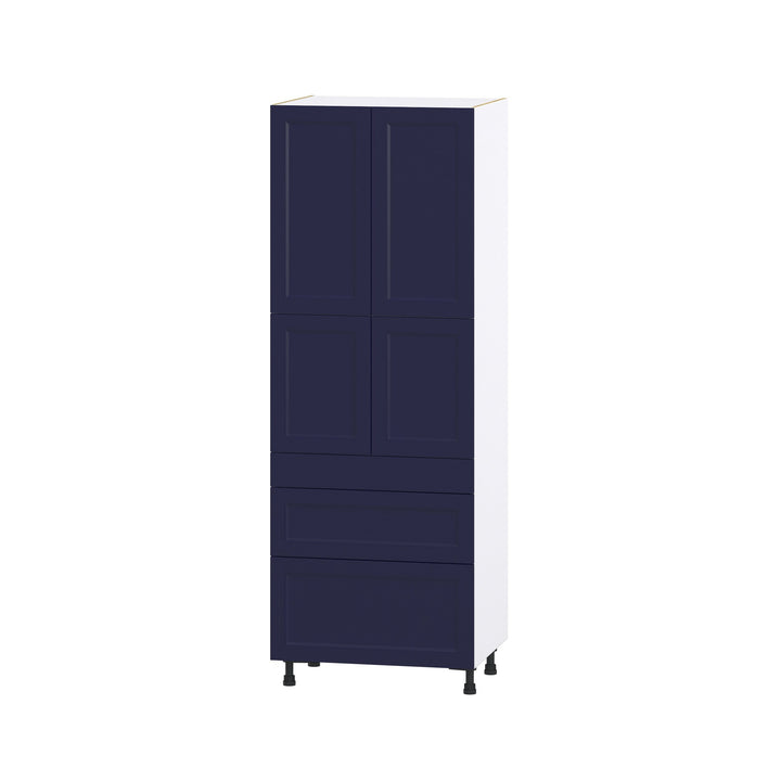Hugo&Borg Lorette 30-in W x 84.5-in H x 24-in D Navy Blue 3-Drawers Pantry Fully Assembled Cabinet (Recessed Panel Shaker Style)