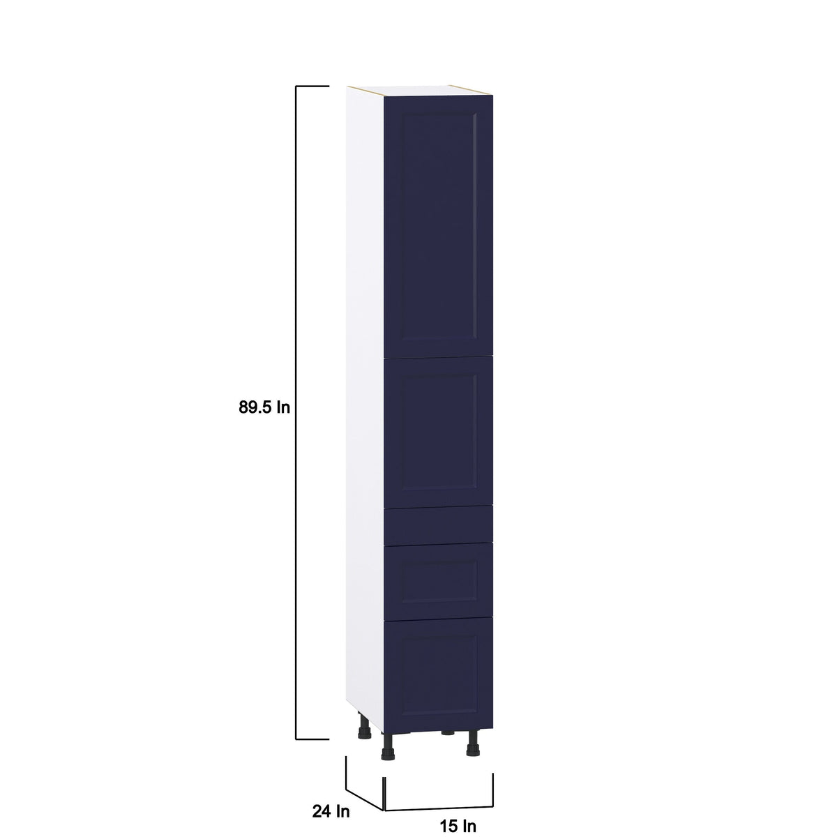 Hugo&Borg Lorette 15-in W x 89.5-in H x 24-in D Navy Blue 3-Drawers Pantry Fully Assembled Cabinet (Recessed Panel Shaker Style)