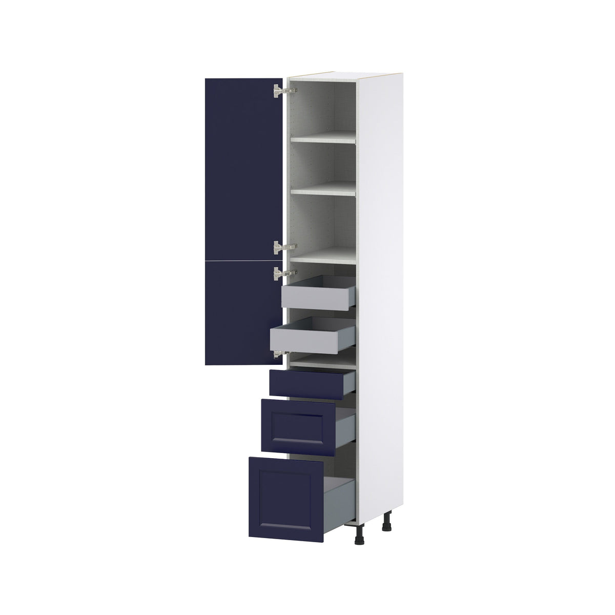 Hugo&Borg Lorette 15-in W x 89.5-in H x 24-in D Navy Blue 3-Drawers Pantry Fully Assembled Cabinet (Recessed Panel Shaker Style)