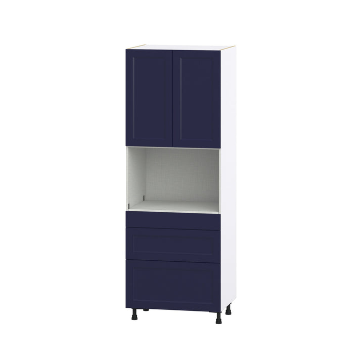 Hugo&Borg Lorette 30-in W x 84.5-in H x 24-in D Navy Blue 3-Drawers Microwave Base Fully Assembled Cabinet (Recessed Panel Shaker Style)