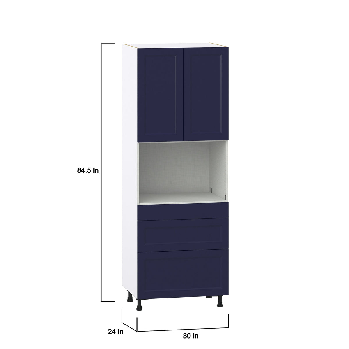 Hugo&Borg Lorette 30-in W x 84.5-in H x 24-in D Navy Blue 3-Drawers Microwave Base Fully Assembled Cabinet (Recessed Panel Shaker Style)