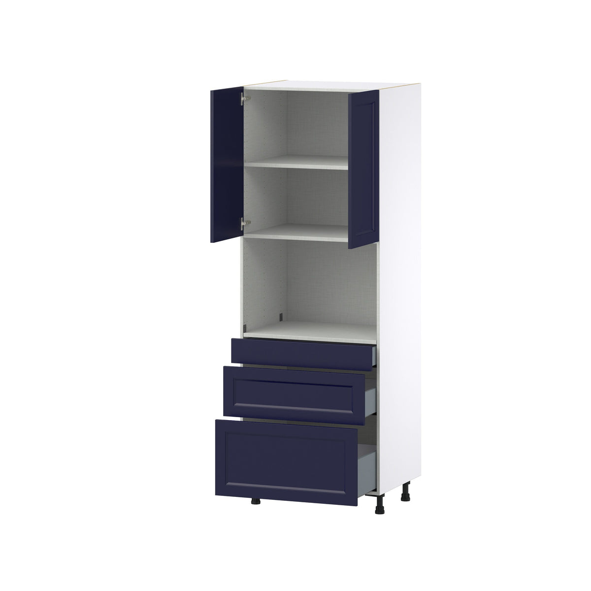 Hugo&Borg Lorette 30-in W x 84.5-in H x 24-in D Navy Blue 3-Drawers Microwave Base Fully Assembled Cabinet (Recessed Panel Shaker Style)