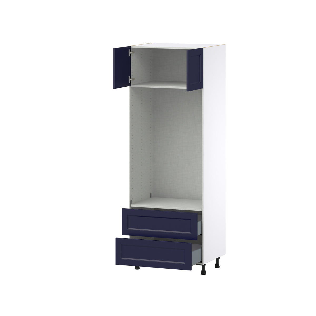 Hugo&Borg Lorette 30-in W x 84.5-in H x 24-in D Navy Blue 2-Drawers Microwave Base Fully Assembled Cabinet (Recessed Panel Shaker Style)