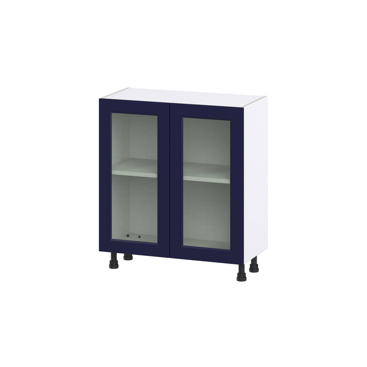 Hugo&Borg Lorette 30-in W x 34.5-in H x 16-in D Navy Blue Base Fully Assembled Cabinet (Glass Panel Shaker Door Style)