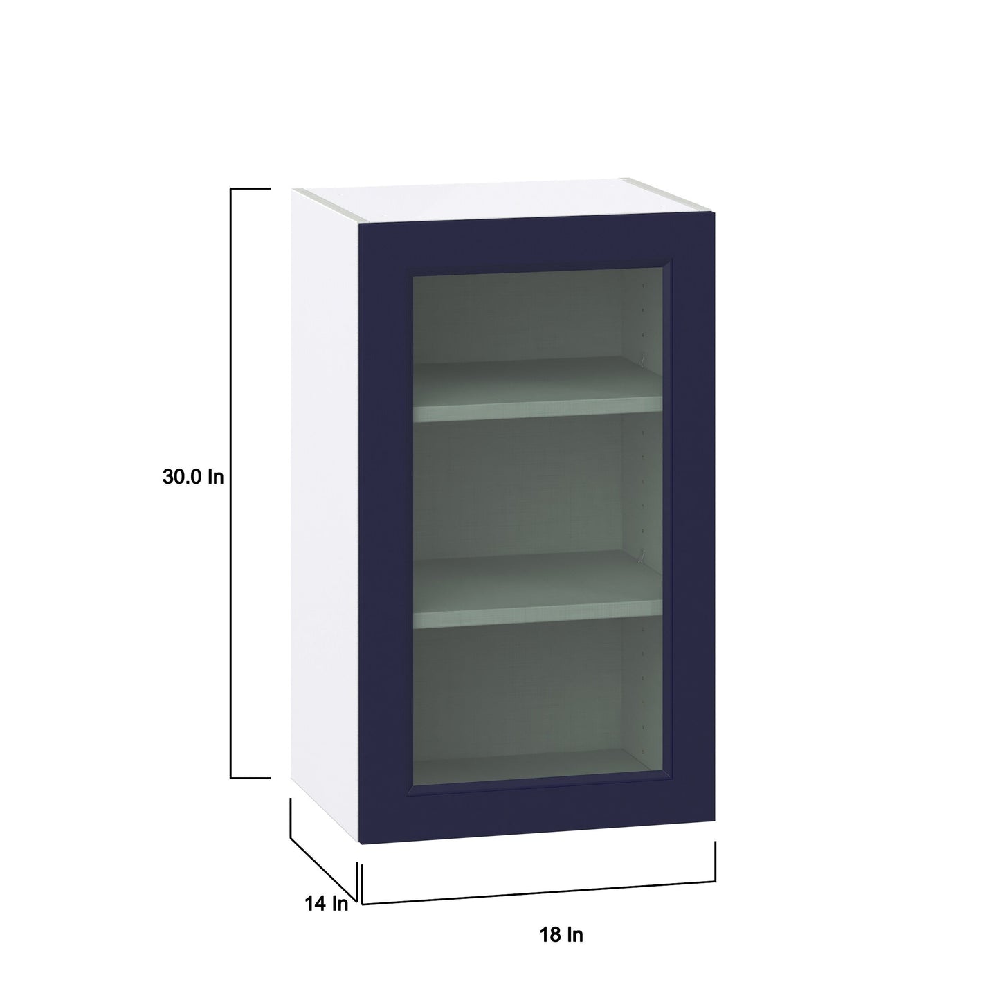 Hugo&Borg Lorette 18-in W x 30-in H x 14-in D Navy Blue Wall Fully Assembled Cabinet (Glass Panel Shaker Door Style)