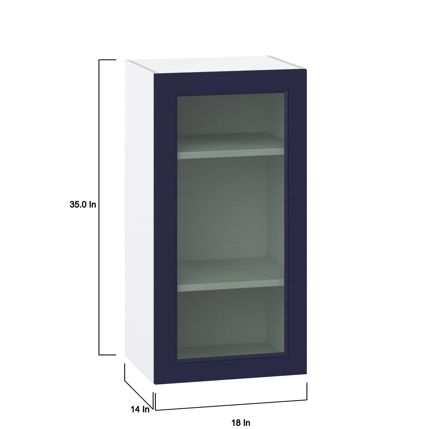 Hugo&Borg Lorette 18-in W x 35-in H x 14-in D Navy Blue Wall Fully Assembled Cabinet (Glass Panel Shaker Door Style)