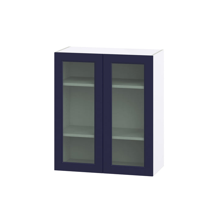 Hugo&Borg Lorette 30-in W x 35-in H x 14-in D Navy Blue Wall Fully Assembled Cabinet (Glass Panel Shaker Door Style)