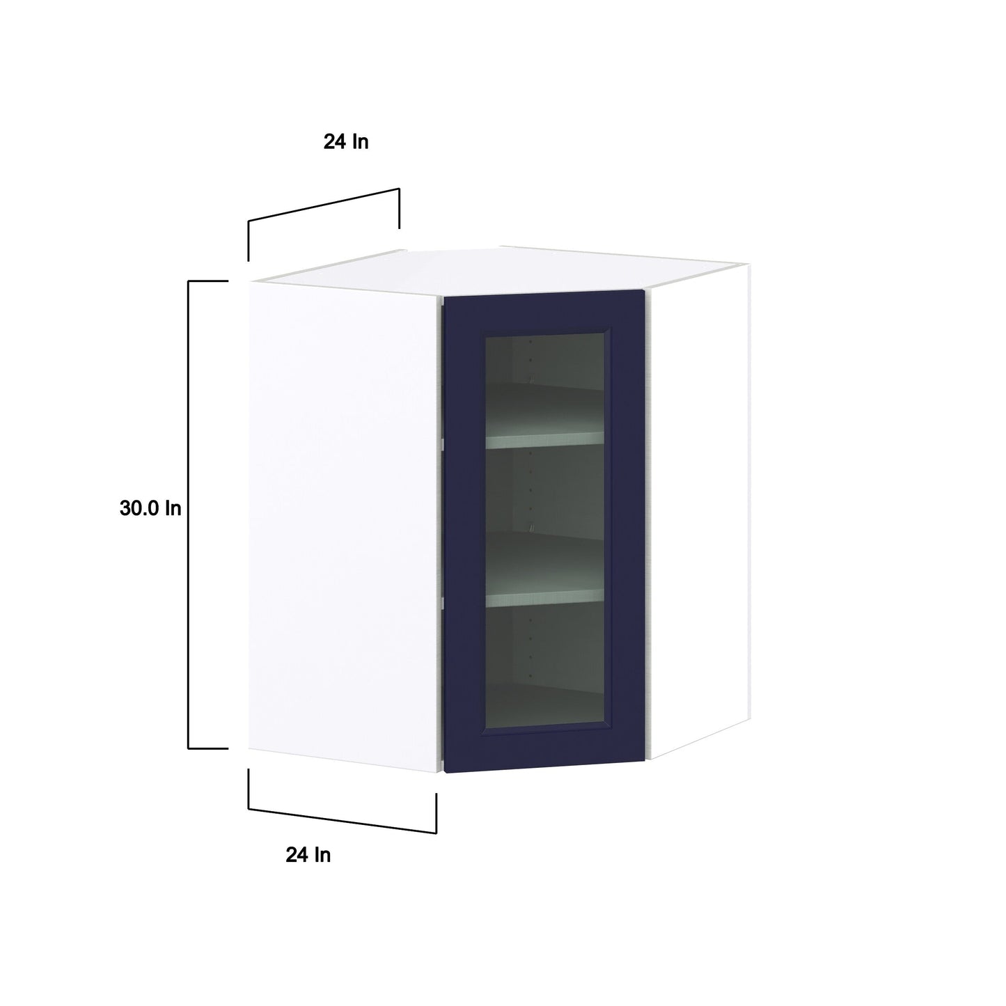 Hugo&Borg Lorette 24-in W x 30-in H x 14-in D Navy Blue Blind Corner Wall Fully Assembled Cabinet (Glass Panel Shaker Style)