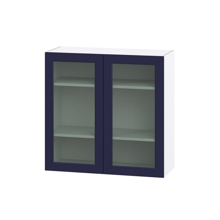Hugo&Borg Lorette 36-in W x 35-in H x 14-in D Navy Blue Wall Fully Assembled Cabinet (Glass Panel Shaker Door Style)