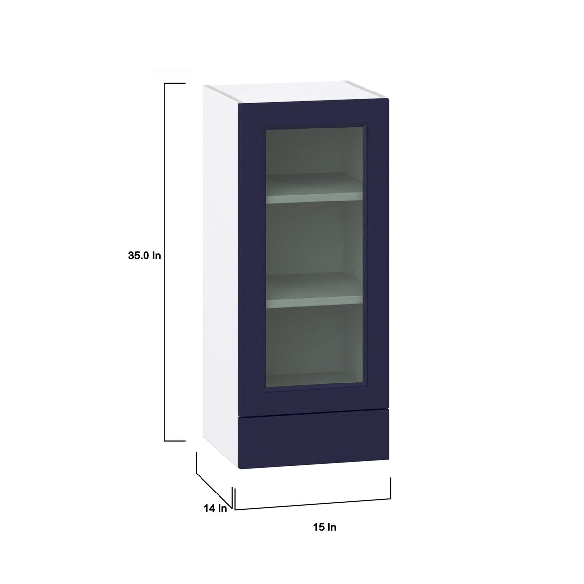 Hugo&Borg Lorette 15-in W x 35-in H x 14-in D Navy Blue 2-Drawers Wall Fully Assembled Cabinet (Glass Panel Shaker Style)