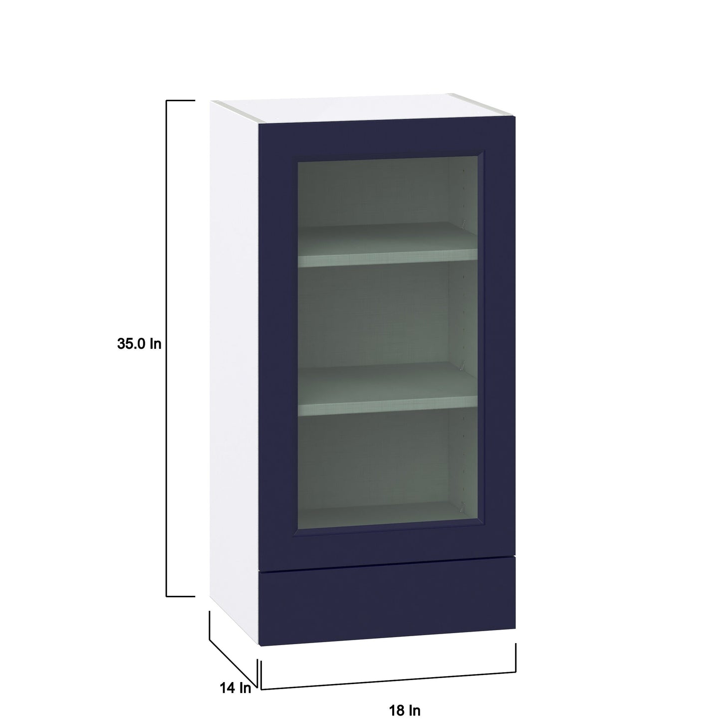 Hugo&Borg Lorette 18-in W x 35-in H x 14-in D Navy Blue 2-Drawers Wall Fully Assembled Cabinet (Glass Panel Shaker Style)